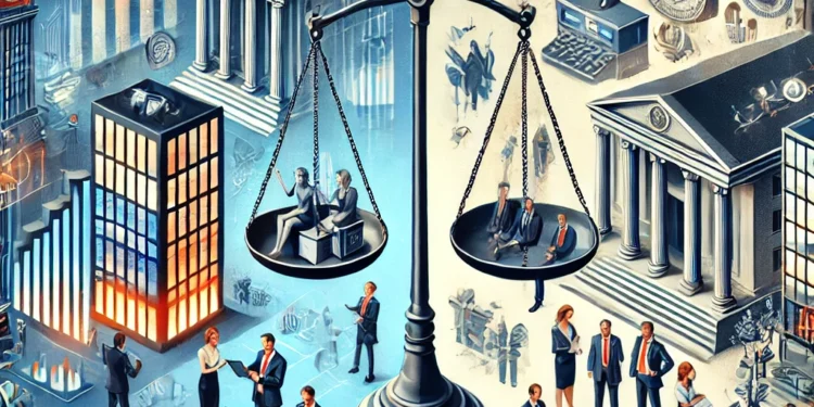 illustration créée par l'IA qui la différence entre le secteur public et privé